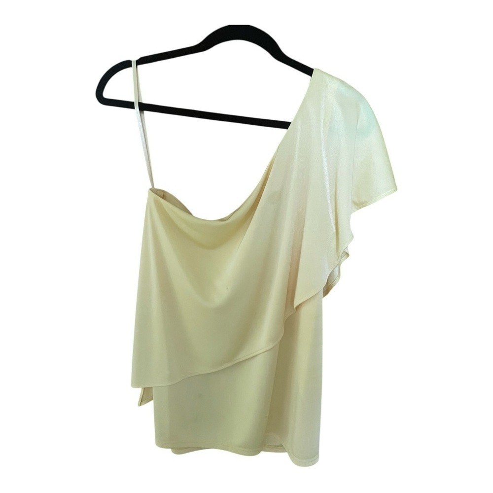White House Black Market Yellow One-Shoulder Layered Top, Flutter Sleeve, Size M - Picture 1 of 7